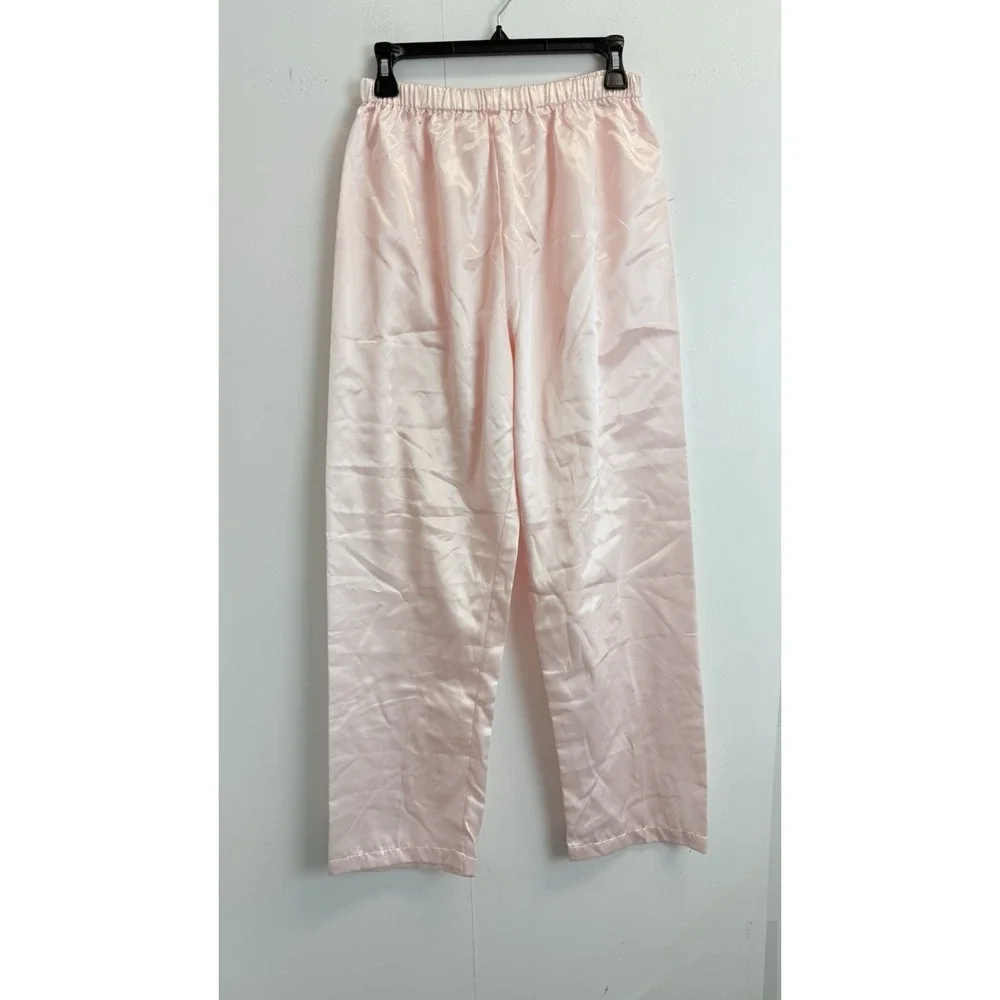NEW Amanda Stewart Womens M Brushed Satin Pajama Set Floral Embroidery Lace Pink